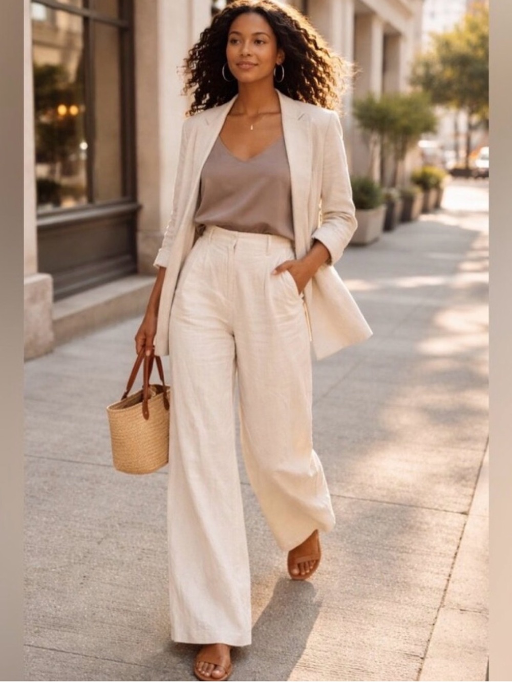 Oak + Fort Linen Wide Leg Pants Cream High Rise Minimalist Size 8 Elevated Basic